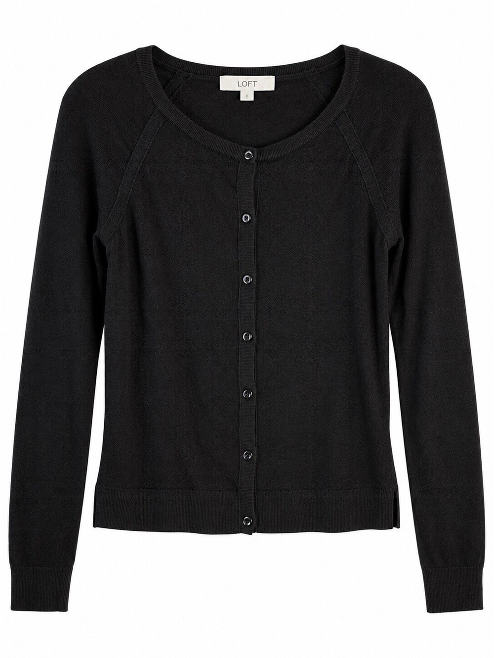 LOFT Womens S Black 100% Cotton Cardigan Sweater Button Front Scoop Neck